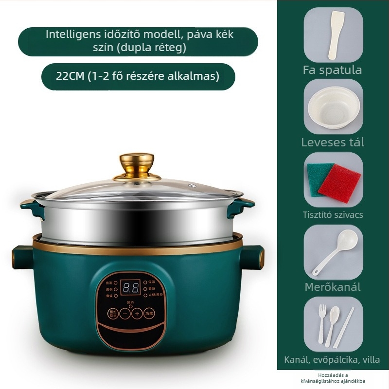 Elektromos wok és edény, integrált kettőfunkciós, 2-3 L, 801-1000 W, intelligens LCD, időzítő, hőmérséklet-szabályozás, szárazság elleni védelem, átmérő 22-28 cm