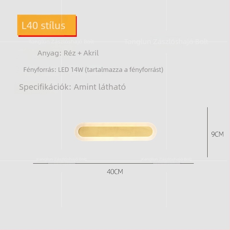 Réz falikar, modern minimalist stílus, LED világítás, nappali- és hálószobai használatra, hosszú sávos kialakítás
