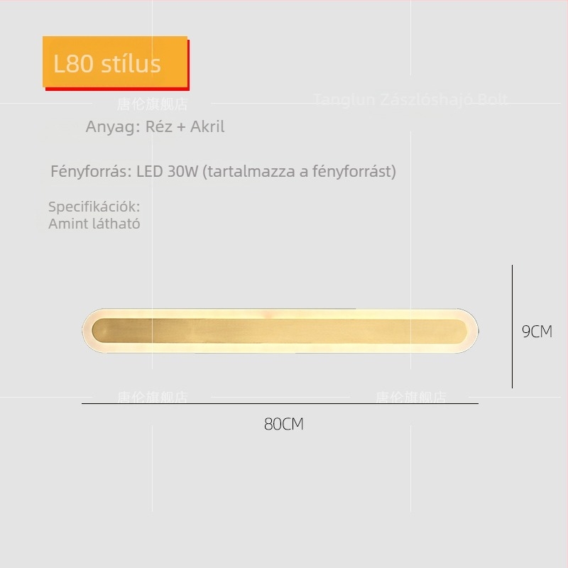 Réz falikar, modern minimalist stílus, LED világítás, nappali- és hálószobai használatra, hosszú sávos kialakítás