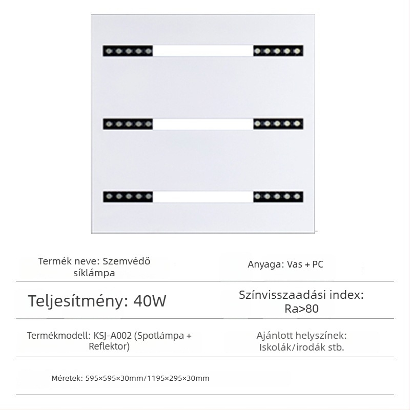 LED lencsés rács lámpa, beépített mennyezet panel lámpa iroda- és nappaliba, 595×595 mm, 4000 lm, magas CRI (≥90)