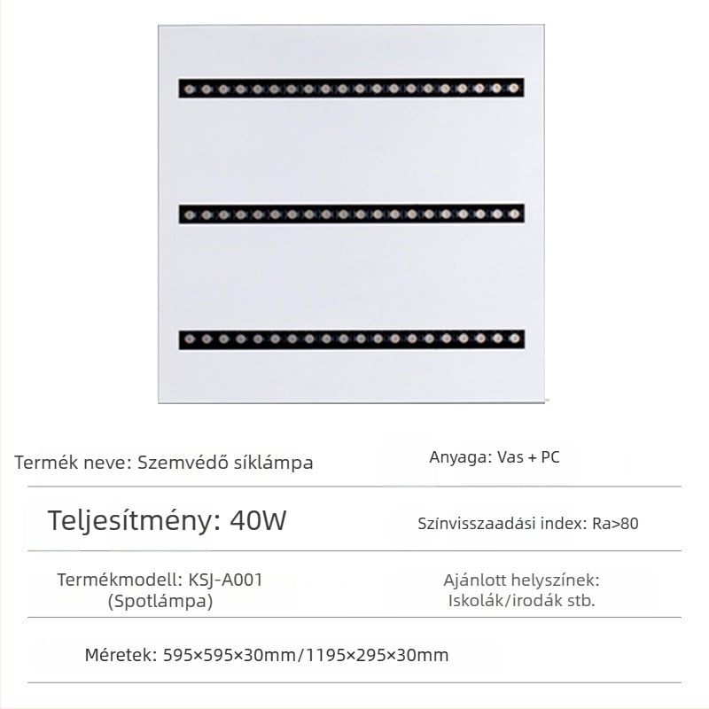 LED lencsés rács lámpa, beépített mennyezet panel lámpa iroda- és nappaliba, 595×595 mm, 4000 lm, magas CRI (≥90)