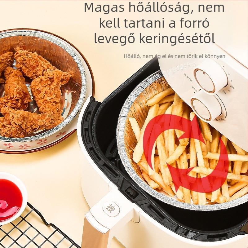 Légsütőhöz alumíniumfóliás tálca és sütődoboz, szilikon olajat felszívó papírral, élelmiszer-minőség