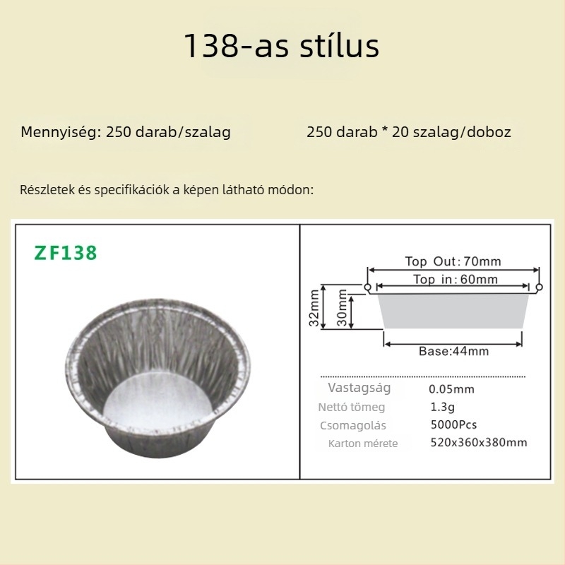 Alufóliából készült edények tojásos-tart formákhoz, poharak, osztrigákhoz való sütő és levegősütő tál