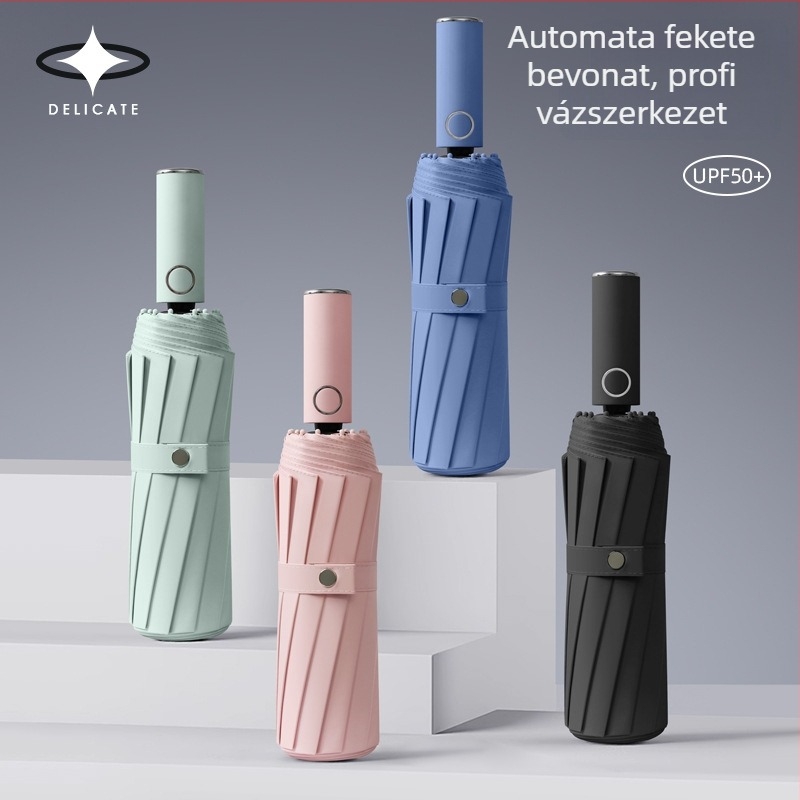 Automatikus UV-védelmes esernyő, nagy összecsukható, szélálló, egyszínű üzleti esernyő logónyomtatással