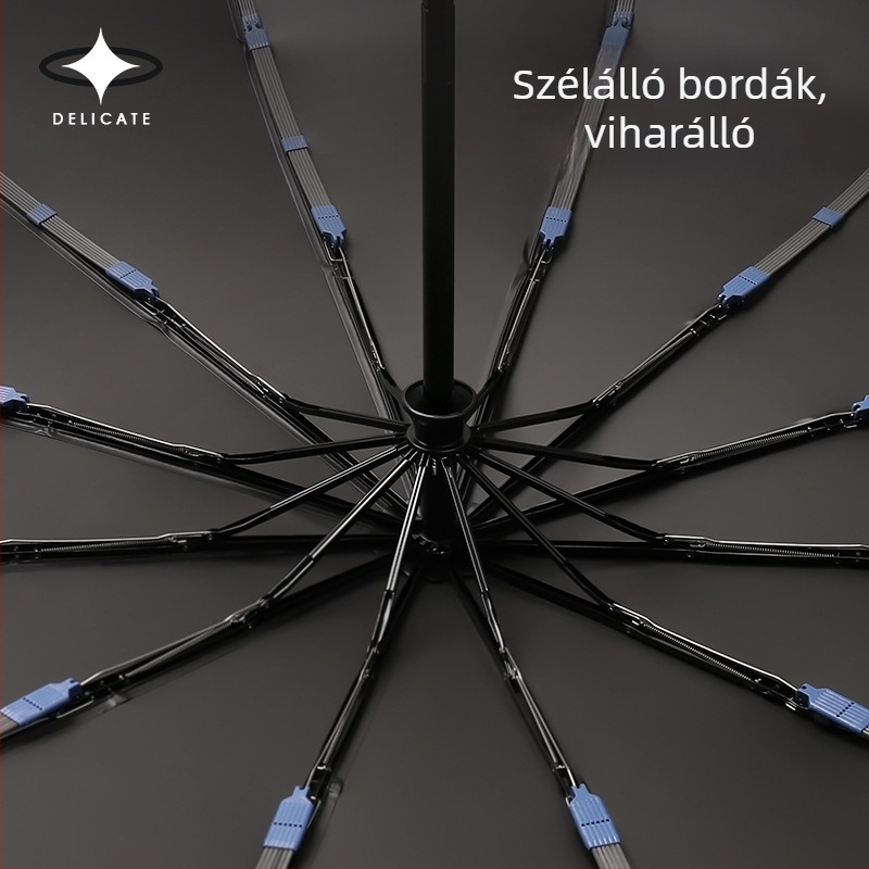 Automatikus UV-védelmes esernyő, nagy összecsukható, szélálló, egyszínű üzleti esernyő logónyomtatással