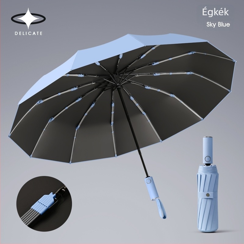 Automatikus UV-védelmes esernyő, nagy összecsukható, szélálló, egyszínű üzleti esernyő logónyomtatással