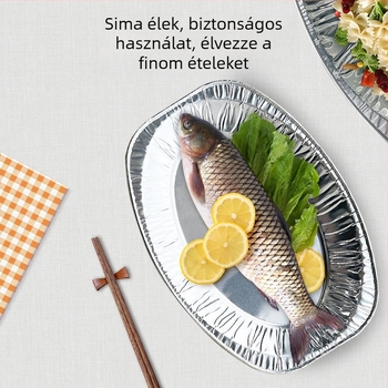 Ovális alumíniumfóliás tál grillsütéshez, egyszer használatos, hőálló, büféasztalra