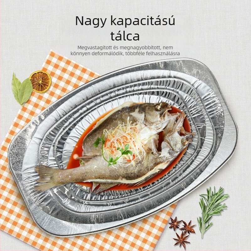 Ovális alumíniumfóliás tál grillsütéshez, egyszer használatos, hőálló, büféasztalra