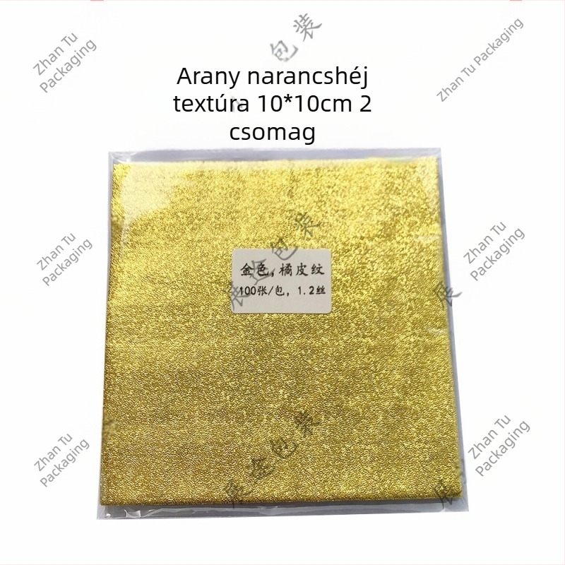 10×10 cm narancshéj mintázatú színes fóliapapír készlet csomagoláshoz: arany, ezüst, piros és zöld
