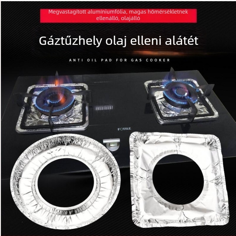 Megvastagított gázfőző olajálló védőpad, konyhai védőfedél, alumíniumfóliagyűrű, magas hőmérséklet-álló, univerzális