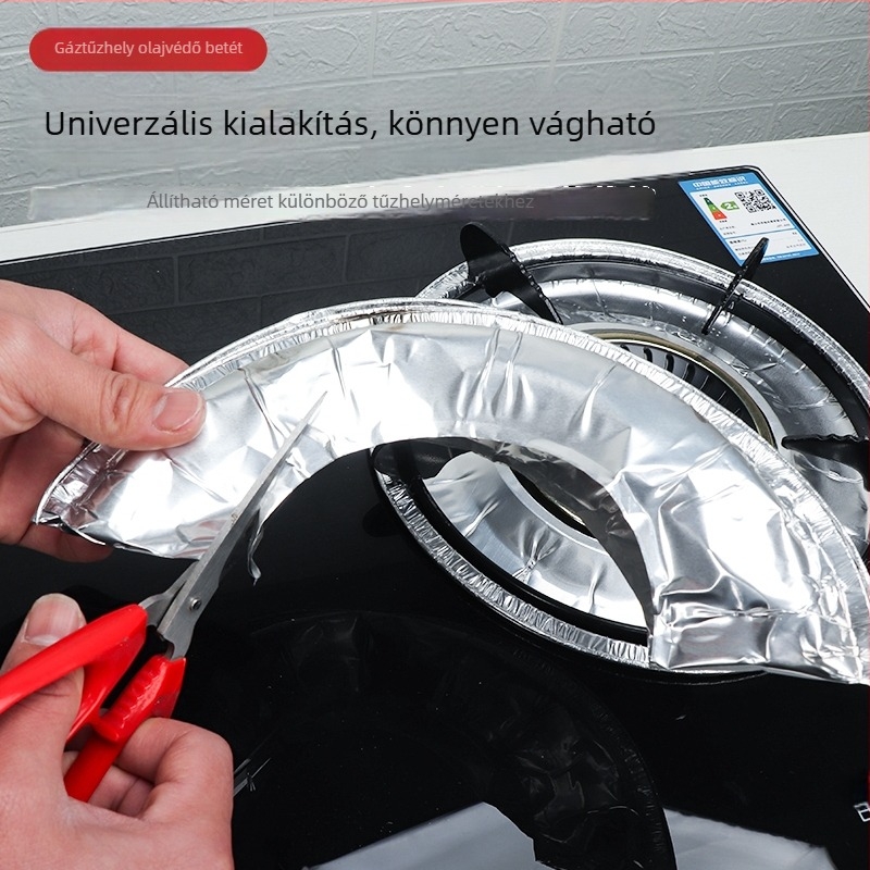 Gáztűzhelyhez készült alumíniumfóliás olajálló védőpad, kör alakú, univerzális, konyhai védelem
