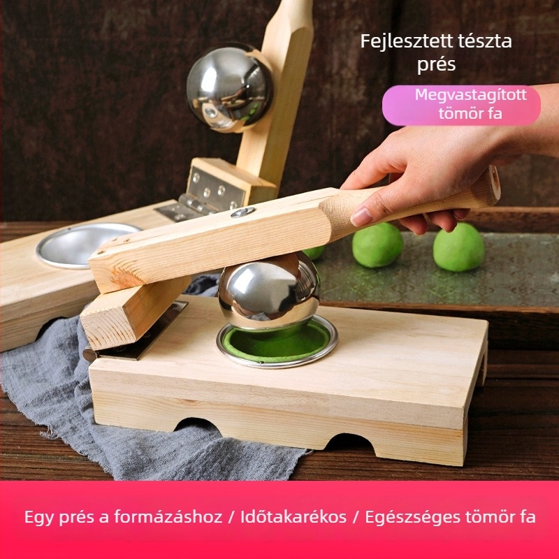 Fából készült tésztahéj-preselő és forma kínai zöld knédli és gyoza tésztáihoz – kézzel készített konyhai eszköz