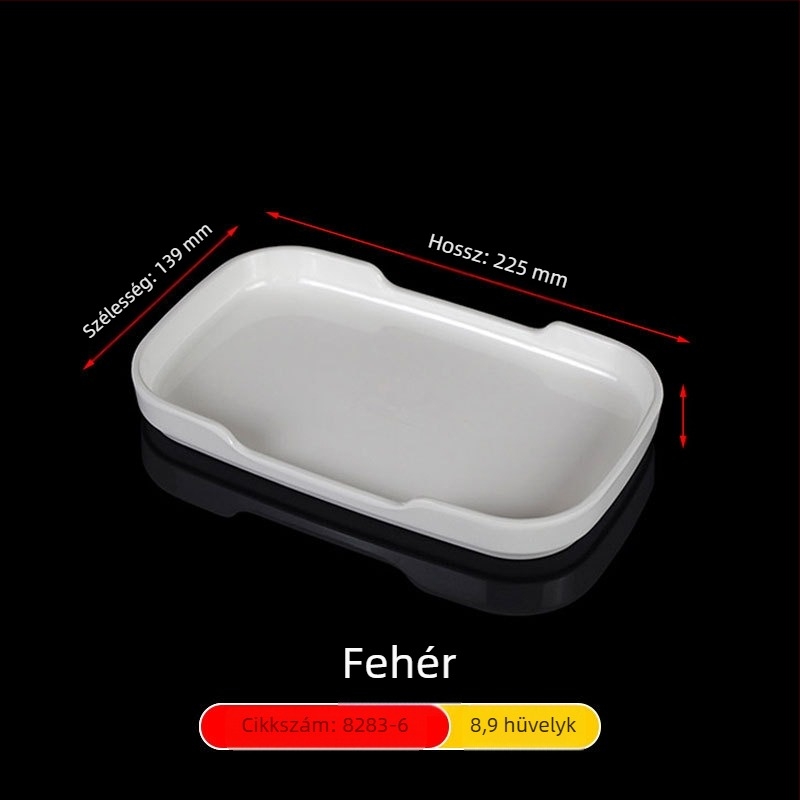Melamin szögletes tányérok, méretei 15–19 cm, modern minimalista stílus, aláglazúros díszítés, éttermek és szállodák számára, logónyomtatás és testreszabás elérhető