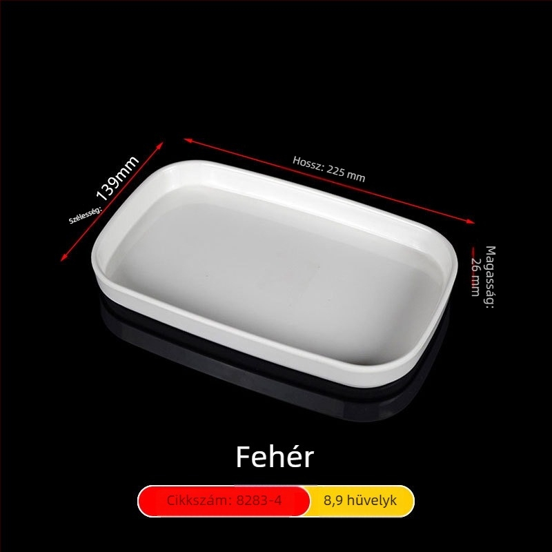 Melamin szögletes tányérok, méretei 15–19 cm, modern minimalista stílus, aláglazúros díszítés, éttermek és szállodák számára, logónyomtatás és testreszabás elérhető