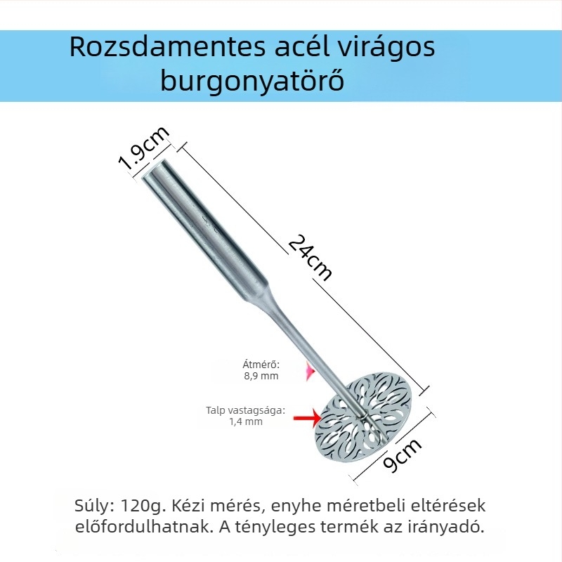 Kézi burgonya- és bébiétel pürésítő, 304 rozsdamentes acélból, konyhai eszköz