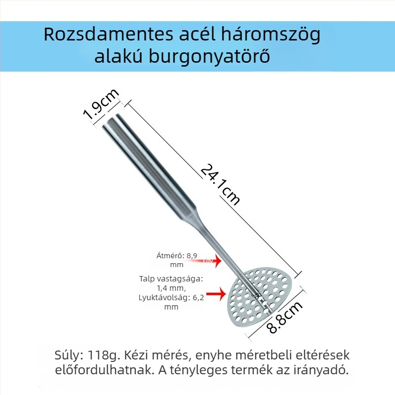 Kézi burgonya- és bébiétel pürésítő, 304 rozsdamentes acélból, konyhai eszköz