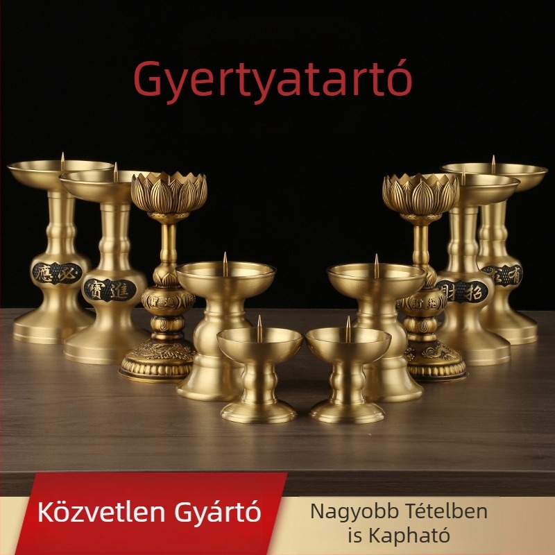 Réz gyertyatartó pár sárkány- és fénix motívummal, otthoni oltárhoz