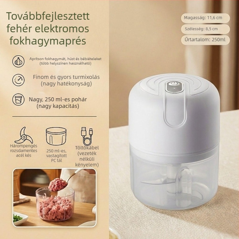 Elektromos fokhagymaprés, kompakt, többfunkciós konyhai eszköz fokhagyma pastához és száraz hozzávalókhoz, kis élelmiszeraprító és húsdaráló