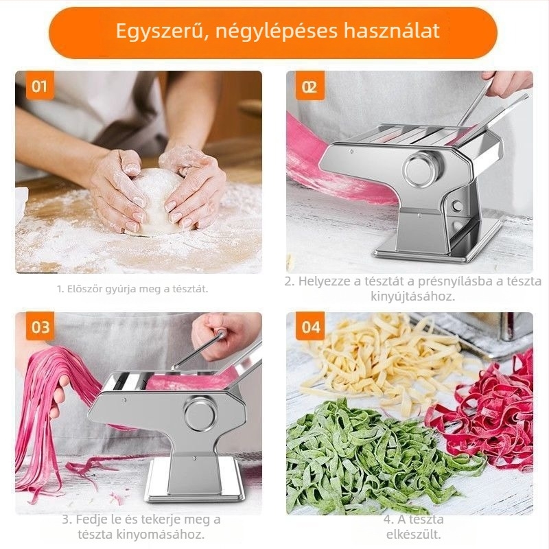 Rozsdamentes acélból készült kézi tésztagördítő és tésztavágó két pengével, dumpling és wonton tésztalapokhoz