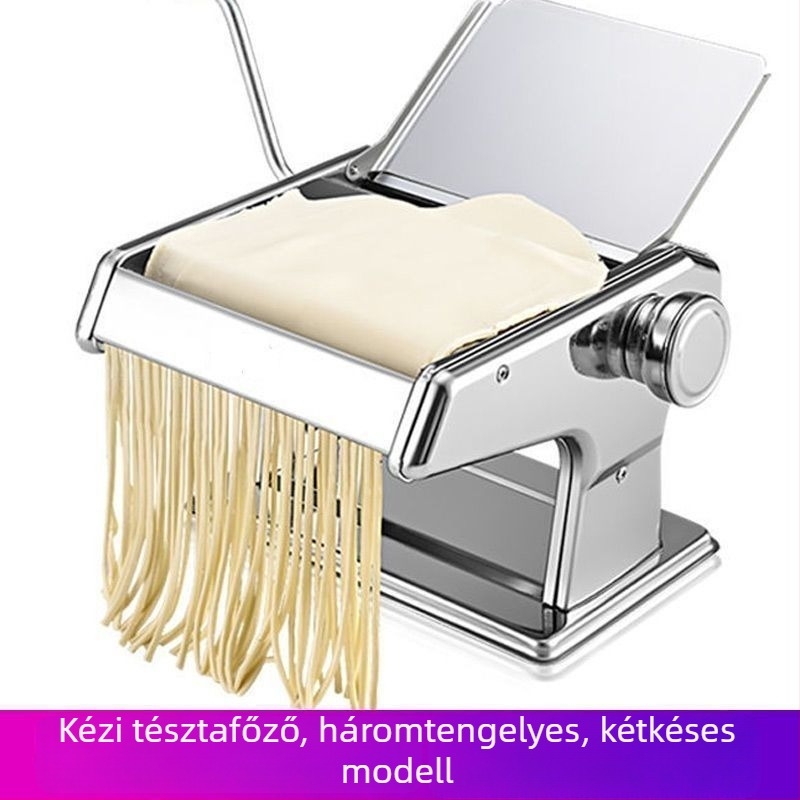 Rozsdamentes acélból készült kézi tésztagördítő és tésztavágó két pengével, dumpling és wonton tésztalapokhoz