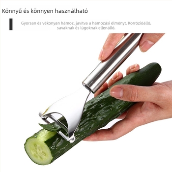 Rozsdamentes acél hámozó gyümölcsökhöz görbült pengével, üvegnyitóval – többfunkciós konyhai eszköz