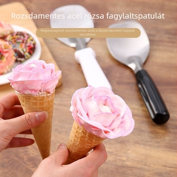 Elegáns fagylaltformázó kanál rozsdamentes acélból, rózsa alakú fagylaltkészítő, kézzel készített spatula