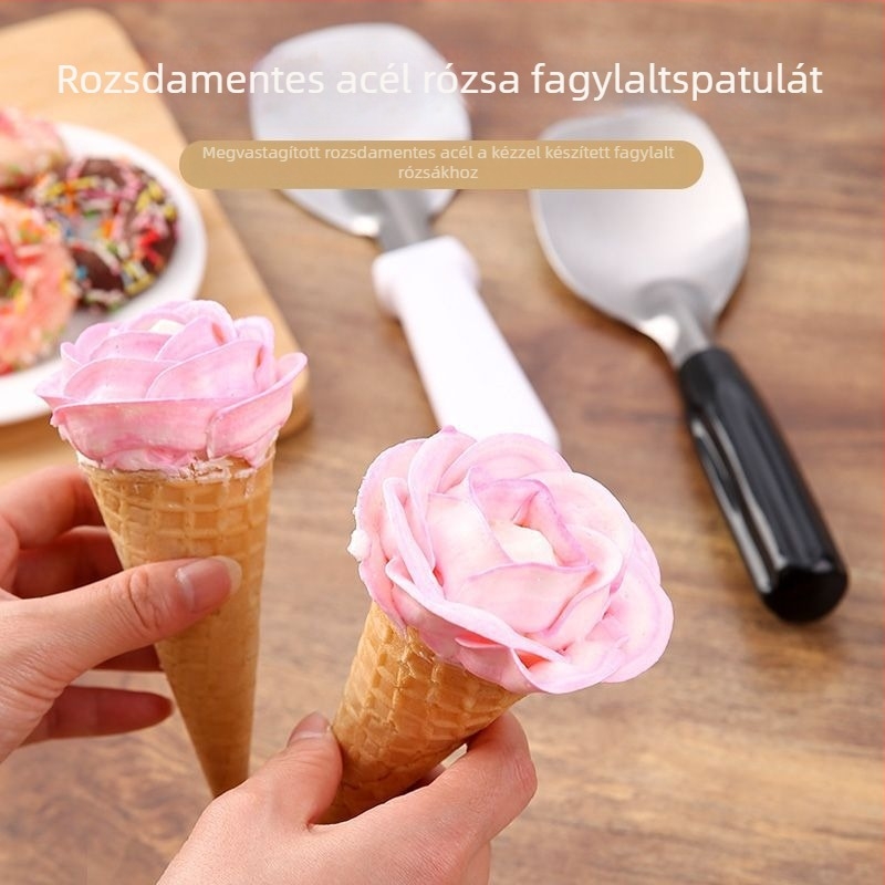 Elegáns fagylaltformázó kanál rozsdamentes acélból, rózsa alakú fagylaltkészítő, kézzel készített spatula