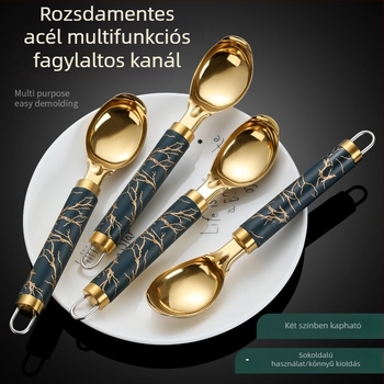 Titánium arany felület, vastag desszertkanál fagylalthoz, többfunkciós dinnyegolyó formázó rozsdamentes acélból