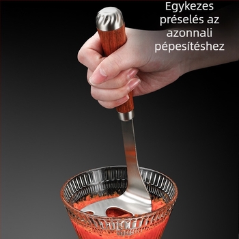 Rozsdamentes acél burgonyaprés rosewood fogantyúval — kézi pépesítő eszköz bébiételekhez