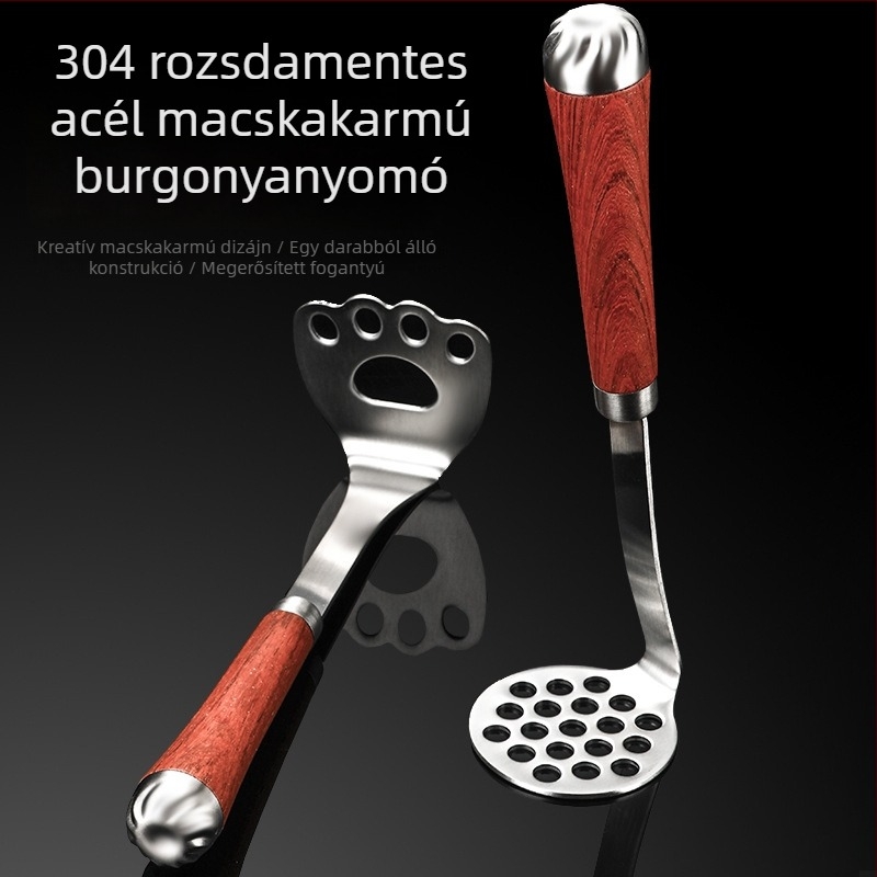 Rozsdamentes acél burgonyaprés rosewood fogantyúval — kézi pépesítő eszköz bébiételekhez