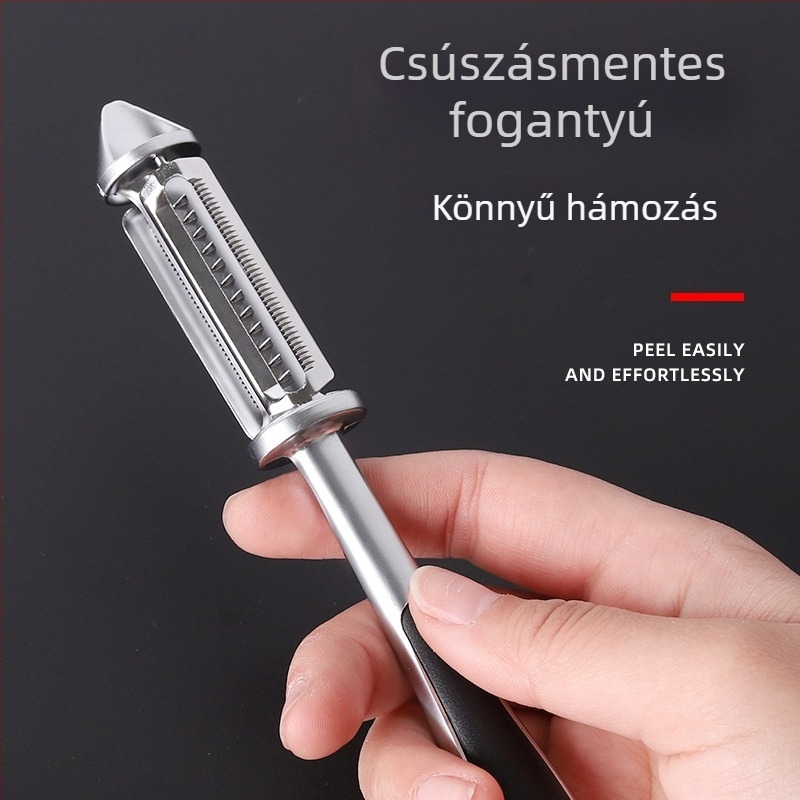 Öt az egyben, kétoldalas hámozó cink ötvözetből, rozsdamentes acél pengével, konyhai használatra – gyümölcsök és zöldségek
