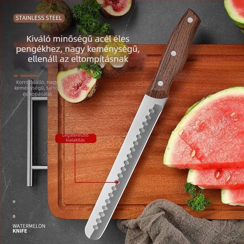 Influencer-stílusú dinnyeszeletelő kés vastag rozsdamentes acéltesttel, hosszított kialakítás, háztartási konyhai eszköz gyümölcsök és zöldségek számára