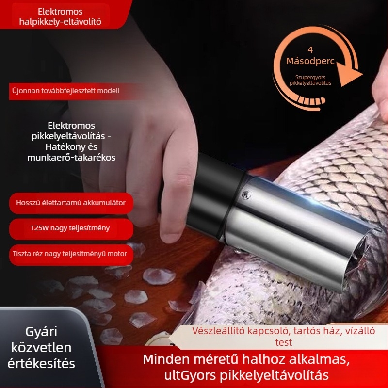 Elektromos halszáló készülék vezetékes kivitelben, zárt ház, otthoni és professzionális használatra, automatikus pikkely eltávolítása, 304 rozsdamentes acél