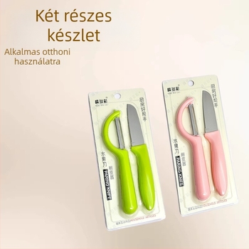 Két darabos gyümölcs- és hámozó készlet, rozsdamentes acélból, hordozható konyhai eszköz