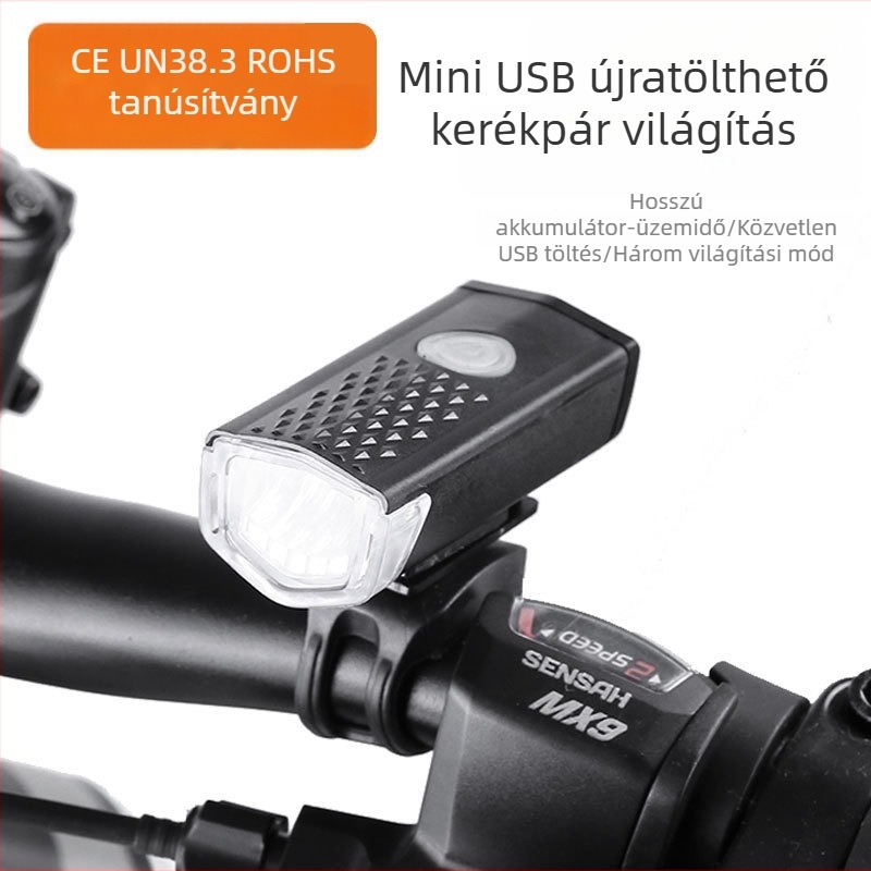 USB-töltésű kerékpár első lámpa, nagy fényerővel éjszakai kerékpározáshoz, hegyi kerékpár, modell 2255