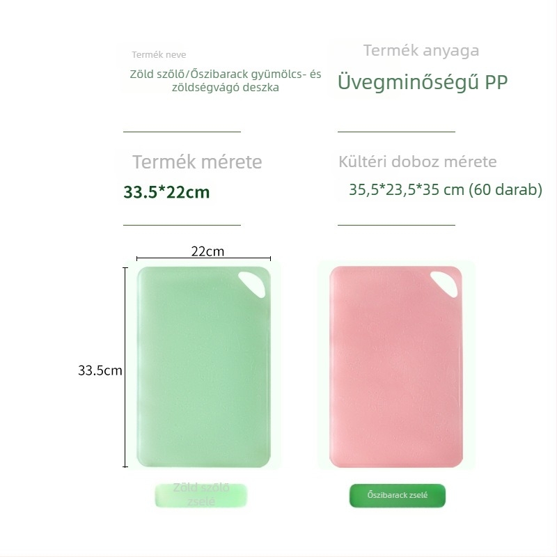 PP műanyag vágódeszka gyümölcsökhöz, háztartási használatra, bébiétel előkészítéséhez, kompakt konyhai deszka