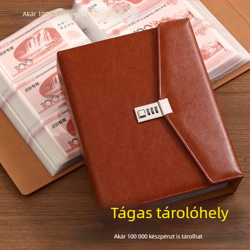 Új jelszóval védett megtakarító notebook nagy kapacitással, amely 100 000 jüan bankjegyet képes tárolni