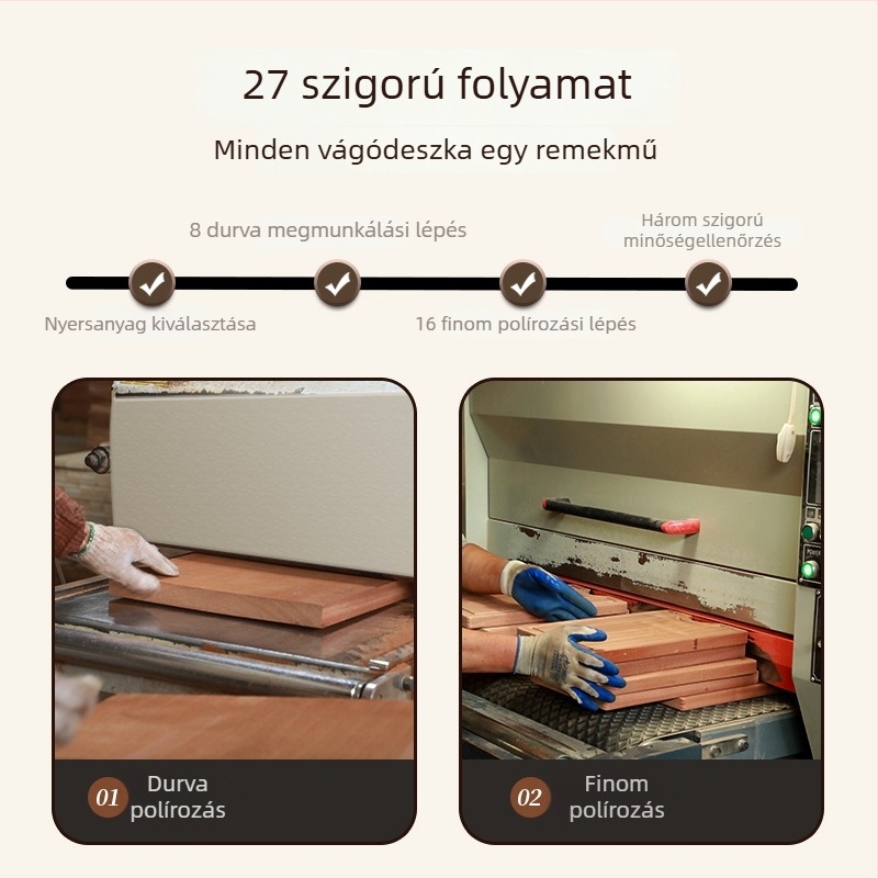Ébenfa vágódeszka, kétoldalas, négyzetrácsos mintával, antimikrobiális és antibakteriális