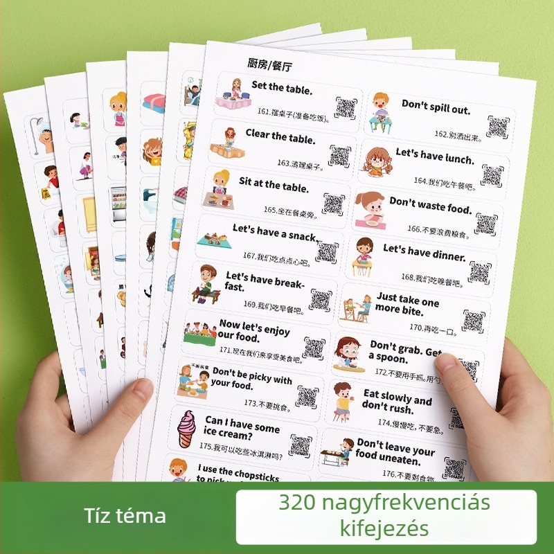 Családi jelenetekhez angol nyelvű matricák készlet, mindennapi beszélgetésekhez és szókincs fejlesztéséhez általános iskolások számára