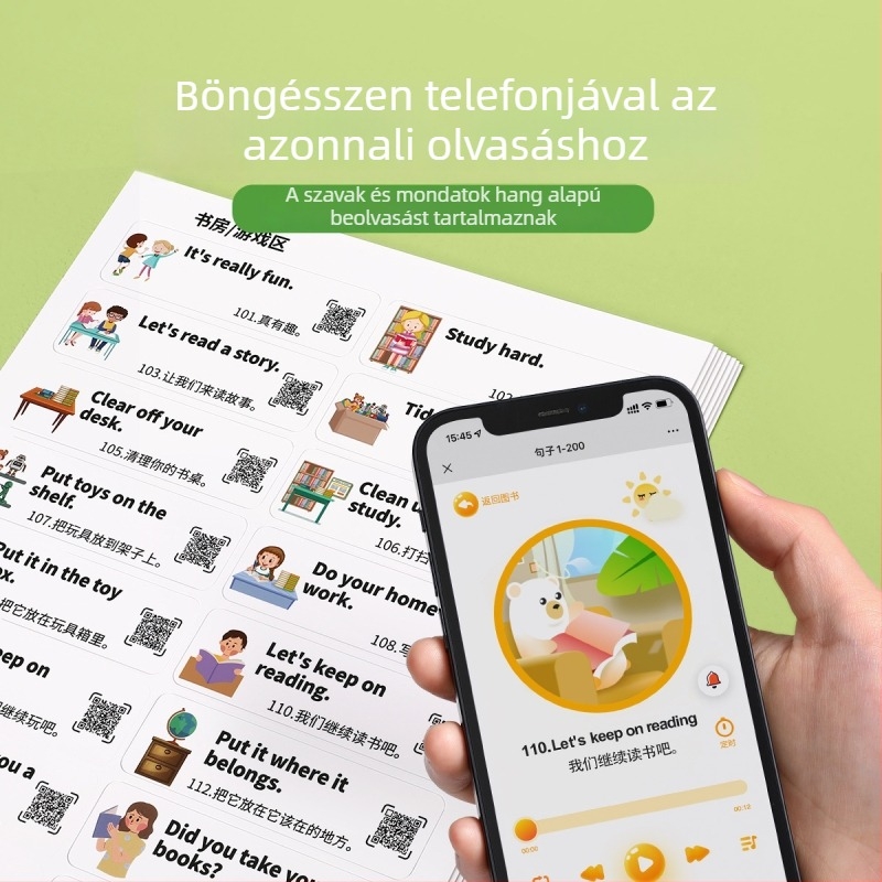 Családi jelenetekhez angol nyelvű matricák készlet, mindennapi beszélgetésekhez és szókincs fejlesztéséhez általános iskolások számára