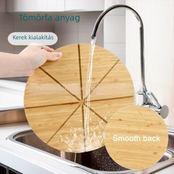 Bambusz pizza vágódeszka hornyokkal — kerek tömörfa előkészítő deszka