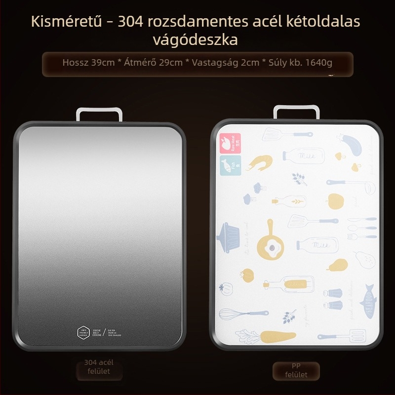 304 rozsdamentes acél vágódeszka, antibakteriális és penészálló, kétoldalas, gyümölcsök és konyhai használatra, élelmiszer-minőség