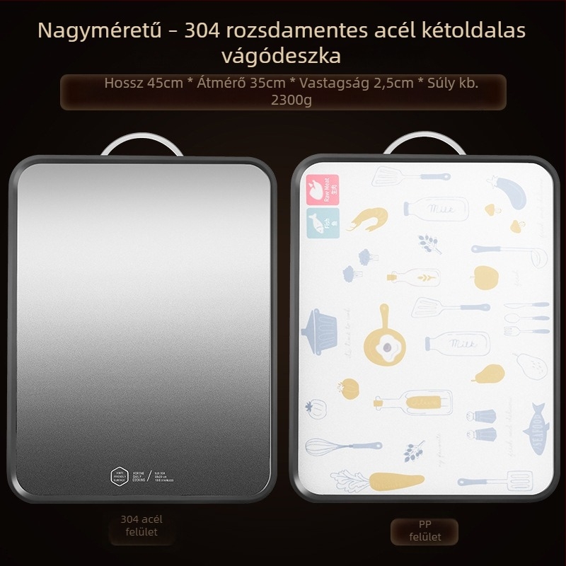 304 rozsdamentes acél vágódeszka, antibakteriális és penészálló, kétoldalas, gyümölcsök és konyhai használatra, élelmiszer-minőség