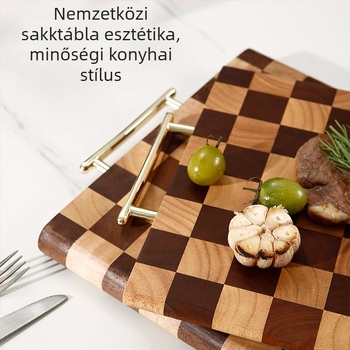 Kockás mintázatú keményfa vágódeszka, antibakteriális és penészmentes