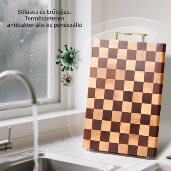 Kockás mintázatú keményfa vágódeszka, antibakteriális és penészmentes