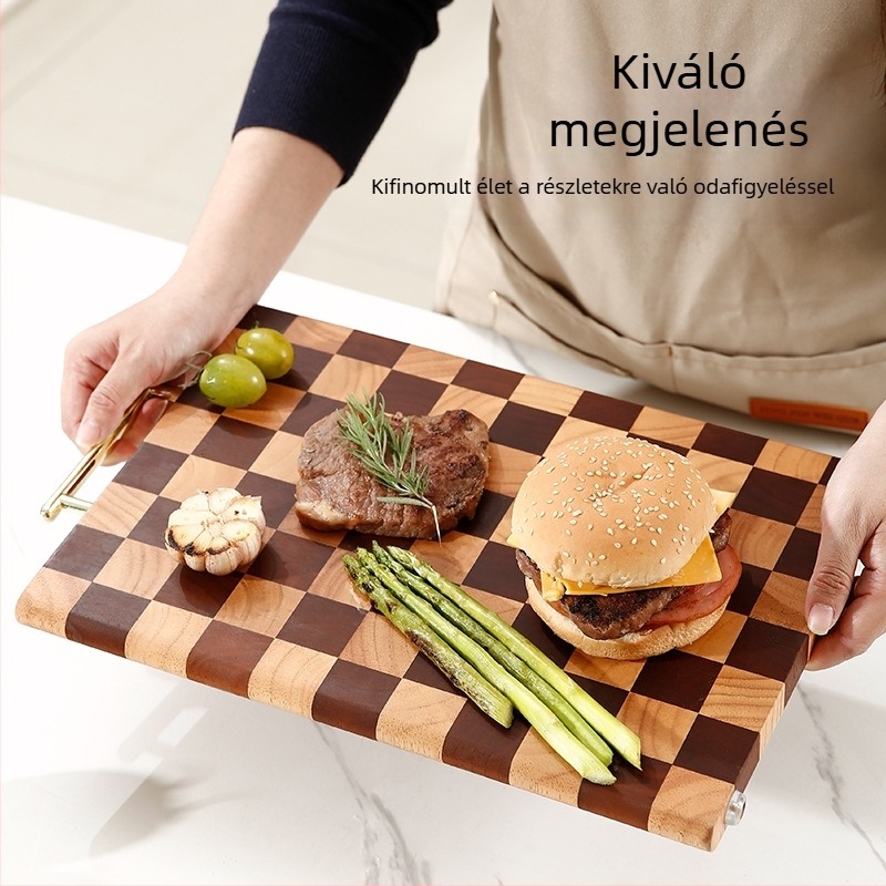 Kockás mintázatú keményfa vágódeszka, antibakteriális és penészmentes