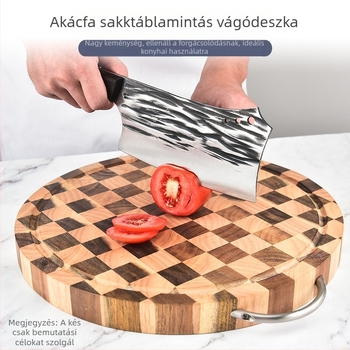 Kétoldalas gumifából készült vágódeszka sakk-táblás mintával, masszív, hordozható és vastított