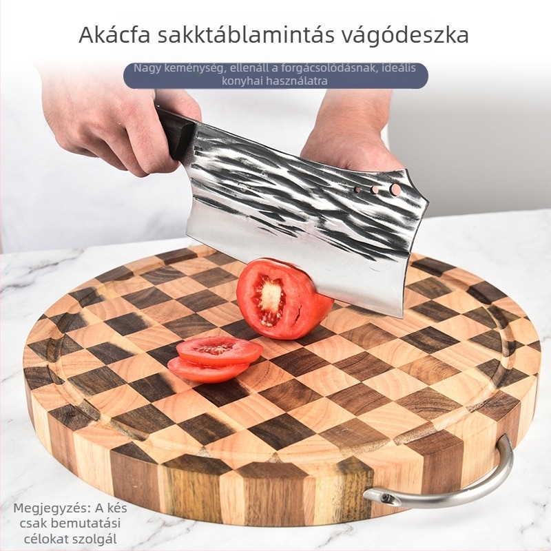 Kétoldalas gumifából készült vágódeszka sakk-táblás mintával, masszív, hordozható és vastított