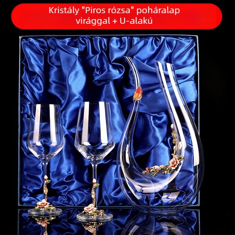Kreatív zománcos vörösboros pohár dekantáló készlet otthoni használatra, kristály poharak, magas szárú borospoharak, esküvői ajándék