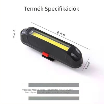 Kerékpár hátsó lámpa USB-C töltéssel, hegyi kerékpárhoz, villogó COB LED nagy fényerő